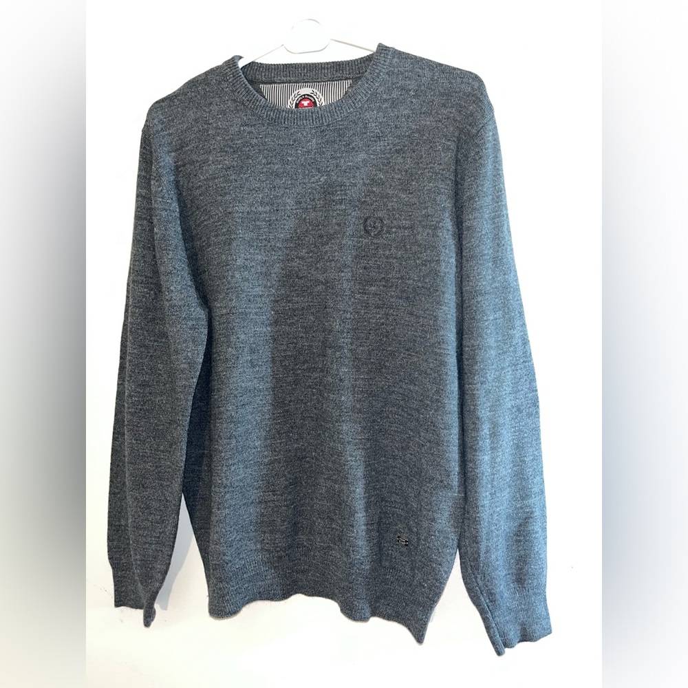 Tony Montana Men Sweater Gray  Size L. P2P 25” Sleeves 24” Length 25”